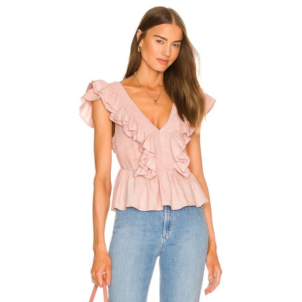 Aureta || Isla Ruffle Top in Blush‎ Pink Medium Revolve Anthropologie